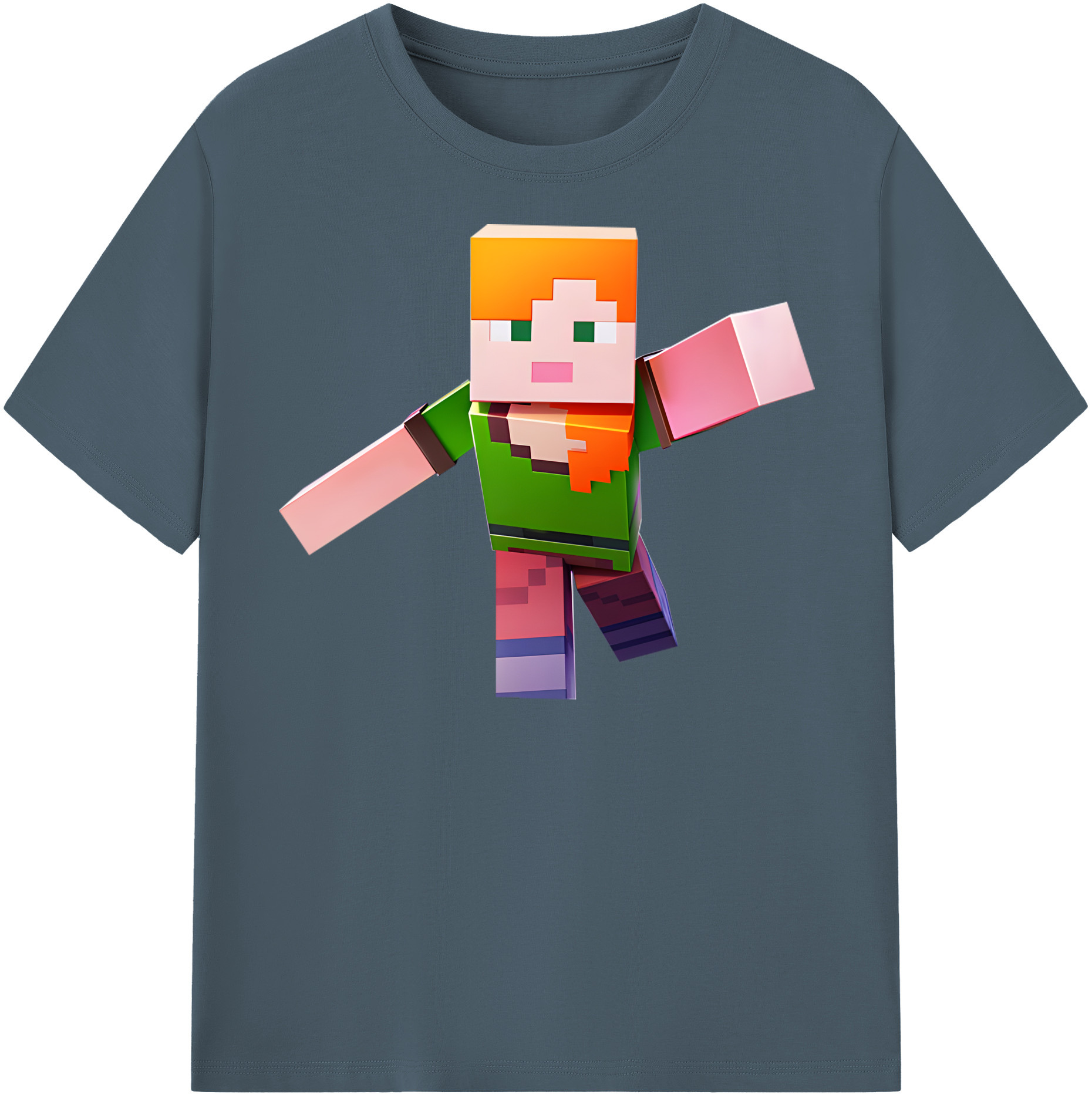 （画像用） マインクラフト ブロックの世界 Minecraft MC Block world 綿100％半袖Tシャツ（フロントプリント）